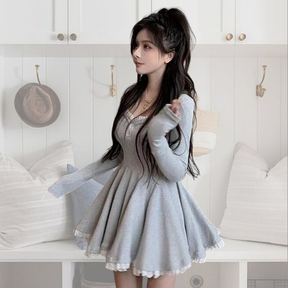 New KAWAII Pleated Maid Skater Dress